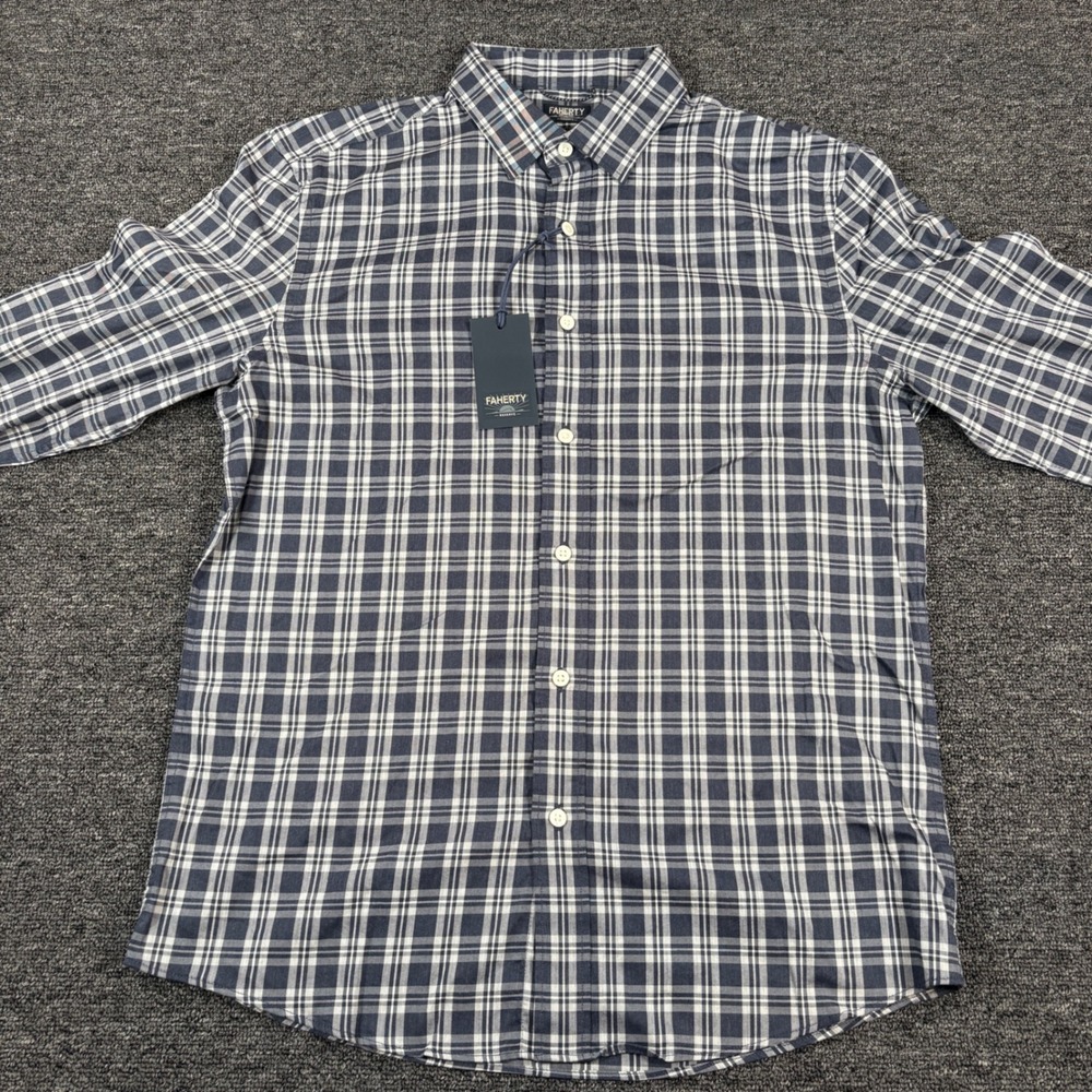 Faherty The Movement Shirt Mens M Starry Sky Plaid Long Sleeve Button Down NEW
